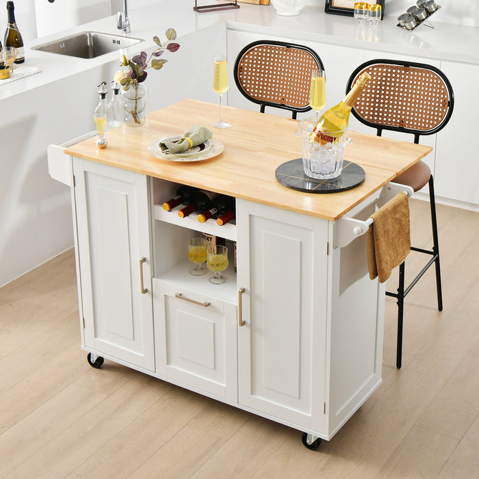 Rolling Kitchen Island Cart with Drop-Leaf Countertop-