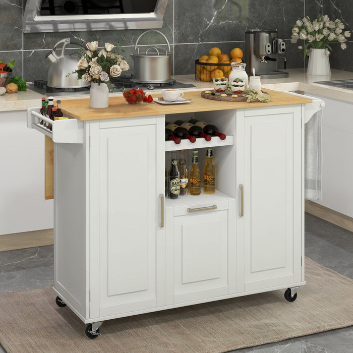 Rolling Kitchen Island Cart with Drop-Leaf Countertop-