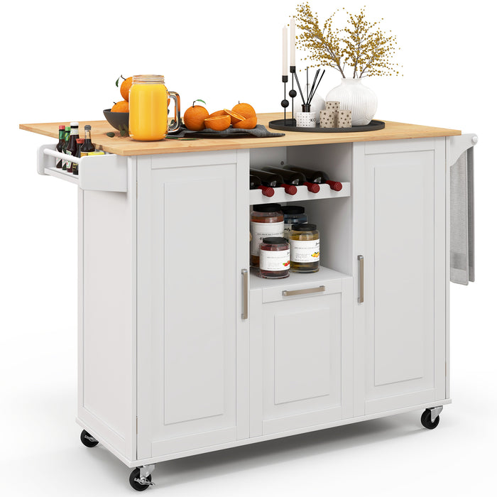 Rolling Kitchen Island Cart with Drop-Leaf Countertop-