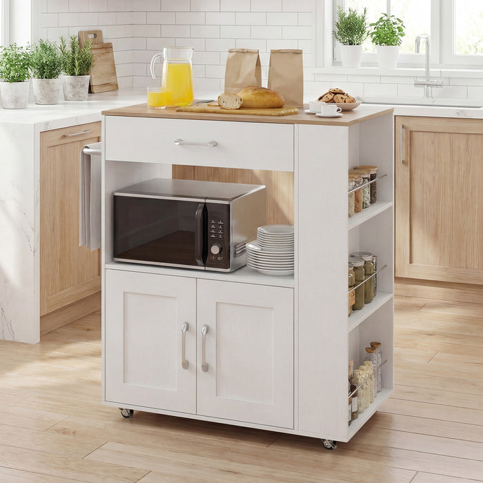 Rolling Kitchen Island with Built-in Charging Station and Lockable Wheels-