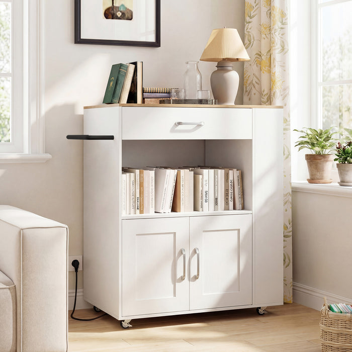 Rolling Kitchen Island with Built-in Charging Station and Lockable Wheels-