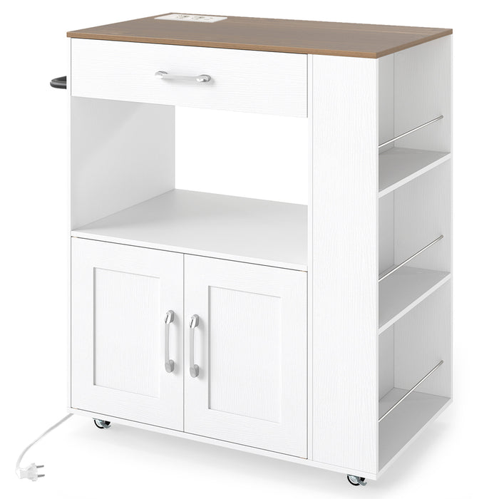 Rolling Kitchen Island with Built-in Charging Station and Lockable Wheels-