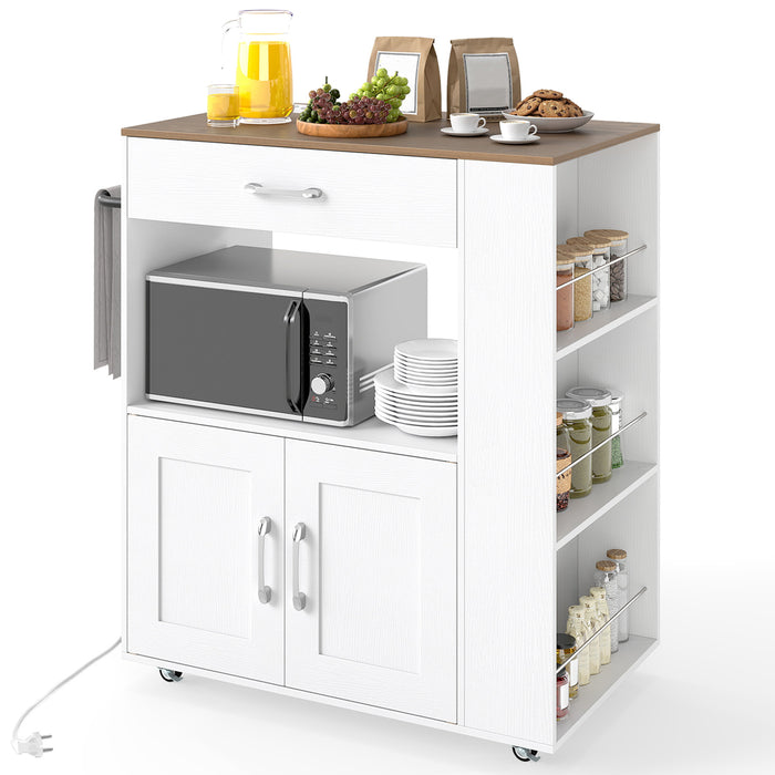 Rolling Kitchen Island with Built-in Charging Station and Lockable Wheels-