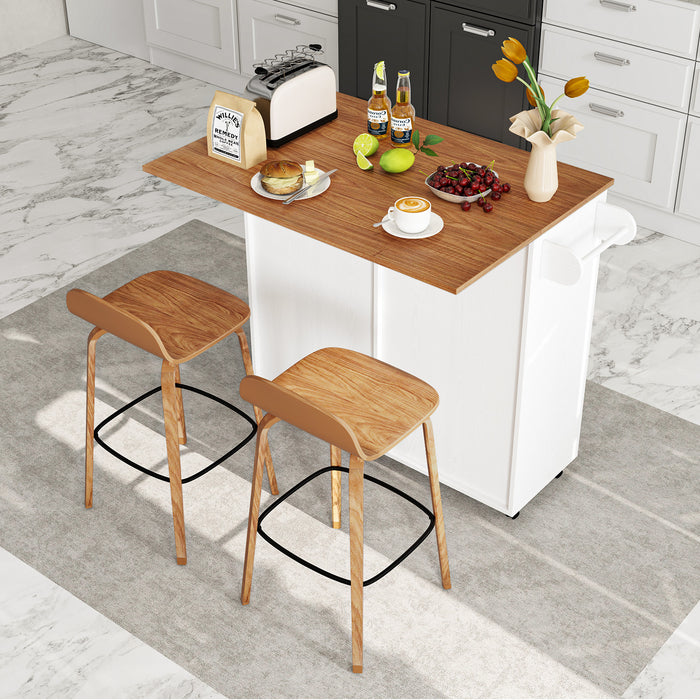 Rolling Kitchen Island with Drop Leaf Kitchen Cart with Tilt Out Trash Can Cabinet-
