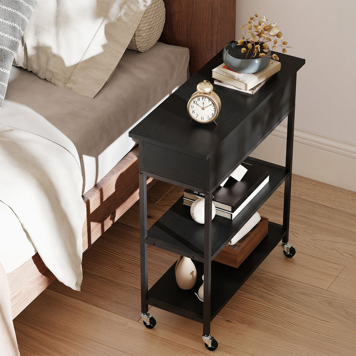 Rolling Lift Top End Table with Charging Station & Hidden Compartment for Living Room-