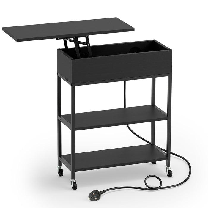 Rolling Lift Top End Table with Charging Station & Hidden Compartment for Living Room-