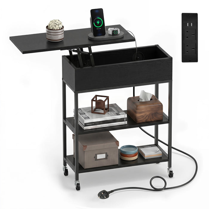 Rolling Lift Top End Table with Charging Station & Hidden Compartment for Living Room-