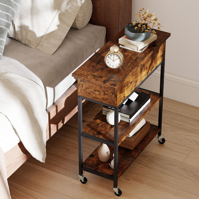 Rolling Lift Top End Table with Charging Station & Hidden Compartment for Living Room-