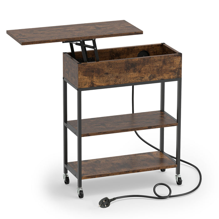 Rolling Lift Top End Table with Charging Station & Hidden Compartment for Living Room-