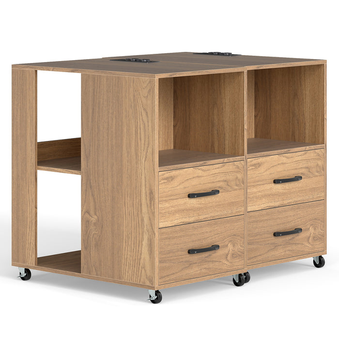 Rolling Nightstand with Storage Drawers and Shelves for Bedroom Set of 2-