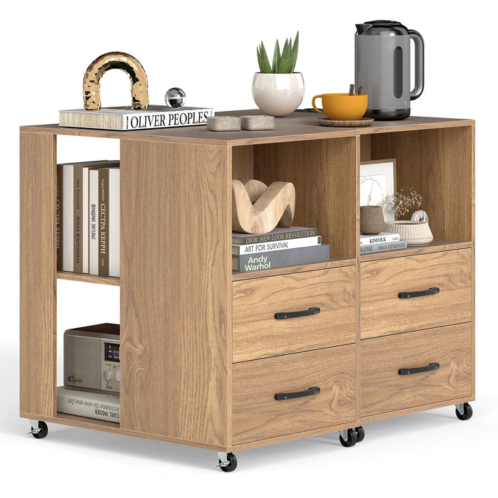 Rolling Nightstand with Storage Drawers and Shelves for Bedroom Set of 2-