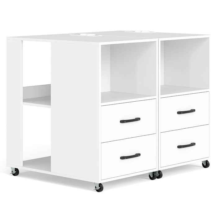 Rolling Nightstand with Storage Drawers and Shelves for Bedroom Set of 2-