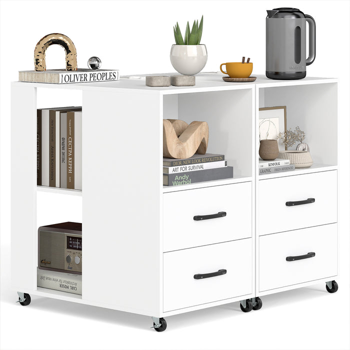 Rolling Nightstand with Storage Drawers and Shelves for Bedroom Set of 2-