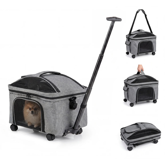 Rolling Pet Carrier with Telescopic Handle and Washable Pad Foldable