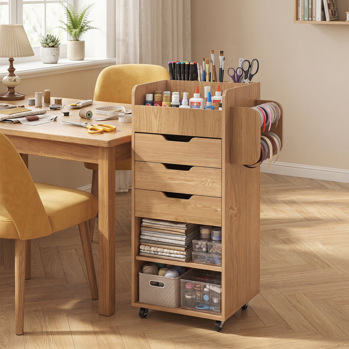 Rolling Storage Cart with 3 Drawers & 2 Shelves and Dowel Rods for Kitchen-