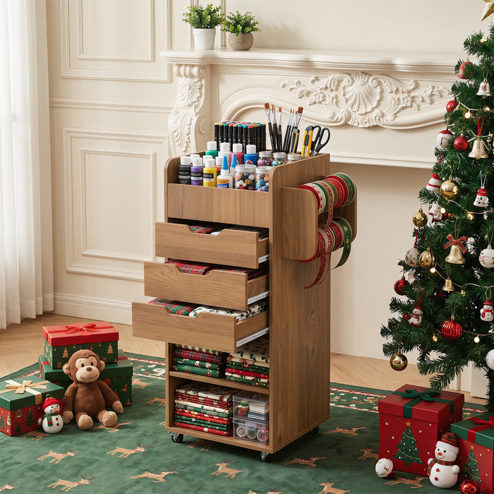 Rolling Storage Cart with 3 Drawers & 2 Shelves and Dowel Rods for Kitchen-