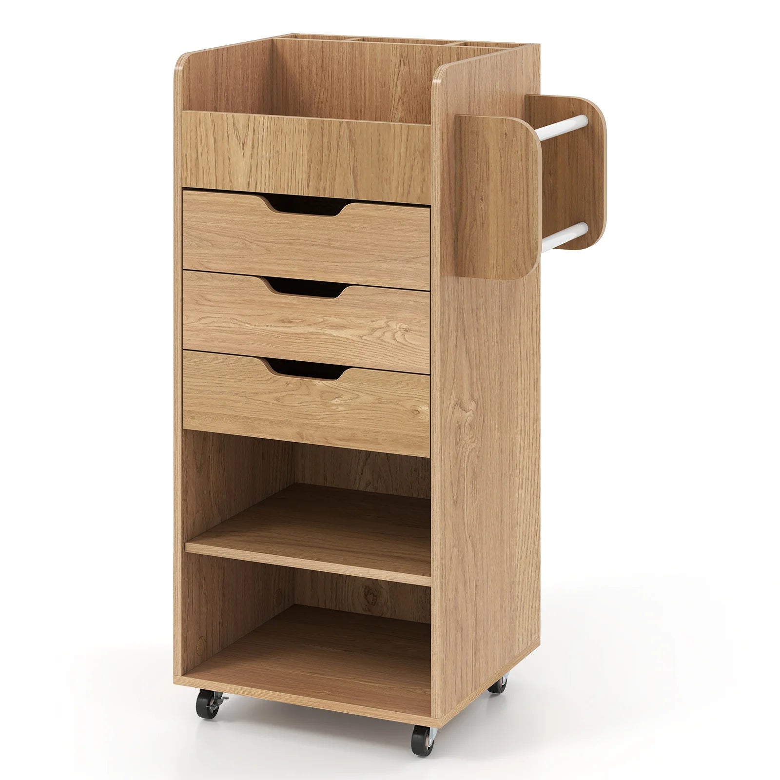 Rolling Storage Cart with 3 Drawers & 2 Shelves and Dowel Rods for Kitchen-