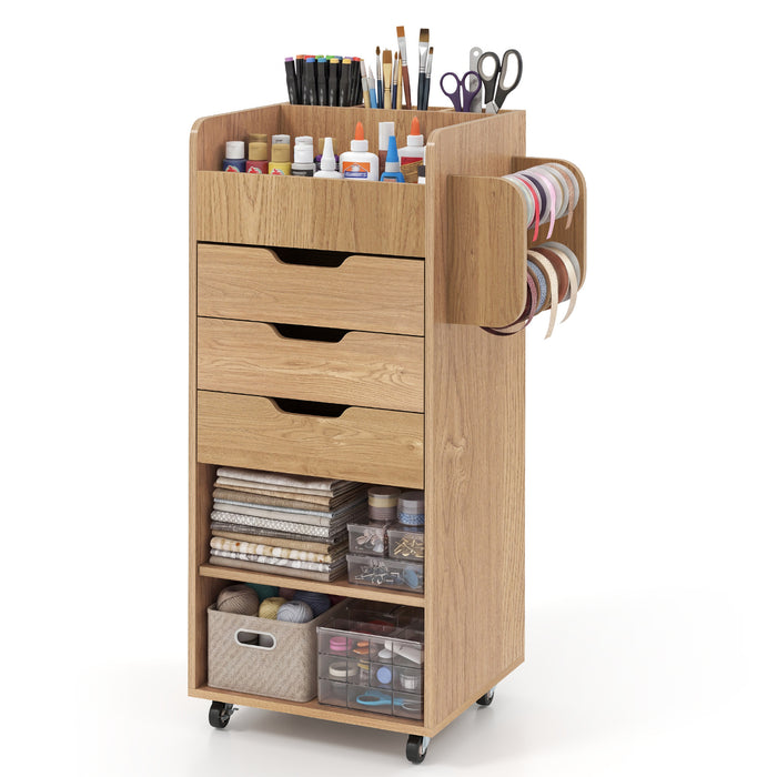 Rolling Storage Cart with 3 Drawers & 2 Shelves and Dowel Rods for Kitchen-
