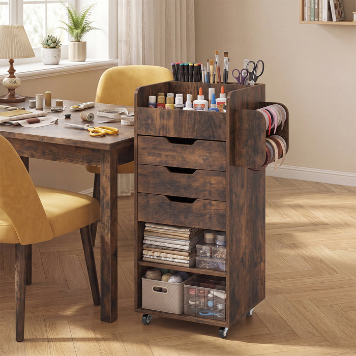 Rolling Storage Cart with 3 Drawers & 2 Shelves and Dowel Rods for Kitchen-