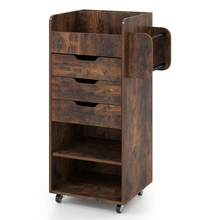 Rolling Storage Cart with 3 Drawers & 2 Shelves and Dowel Rods for Kitchen-