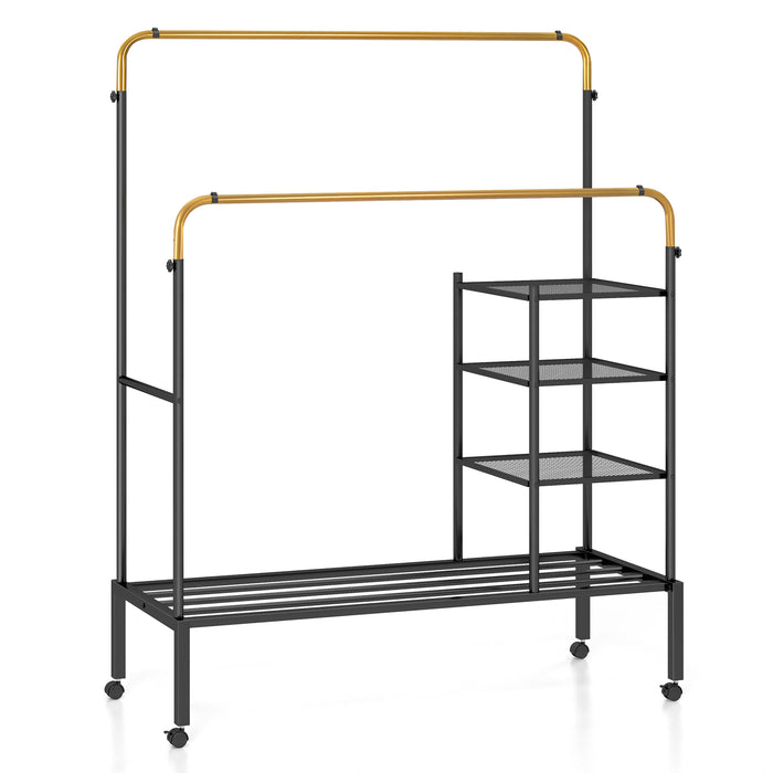 Adjustable Hanging Bars Drying Rack - Black & Silver Rolling Clothing Dryer - Ideal for Space-Conscious Laundry Rooms