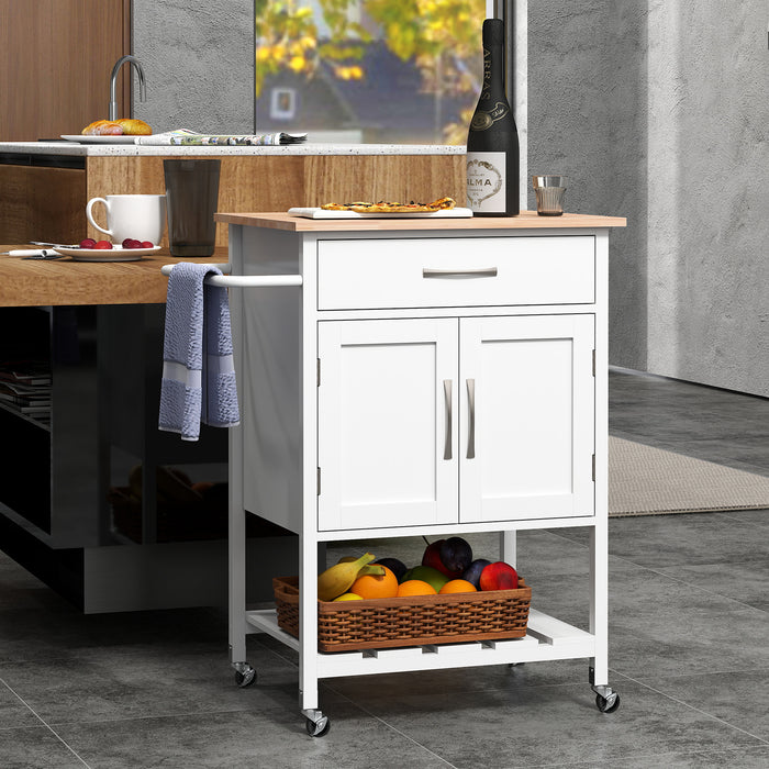 Rolling Kitchen Island Cart with Drawer and 2-Door Storage Cabinet-
