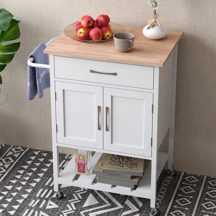 Rolling Kitchen Island Cart with Drawer and 2-Door Storage Cabinet-