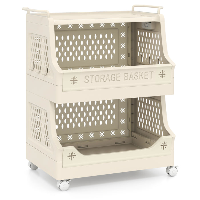 3/4/5/6 Tier Rolling Laundry Basket with Wheels and Handles for Laundry Room-Beige-6-Tier