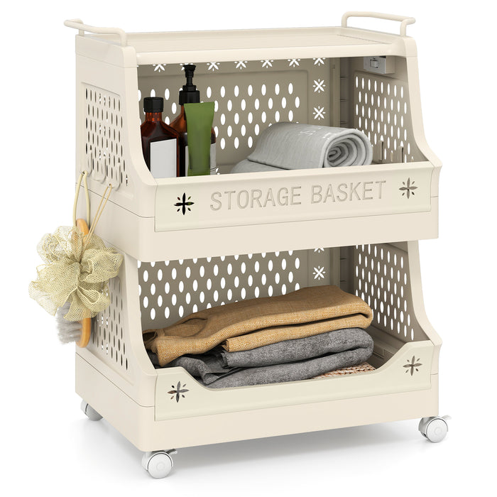 3/4/5/6 Tier Rolling Laundry Basket with Wheels and Handles for Laundry Room-Beige-6-Tier