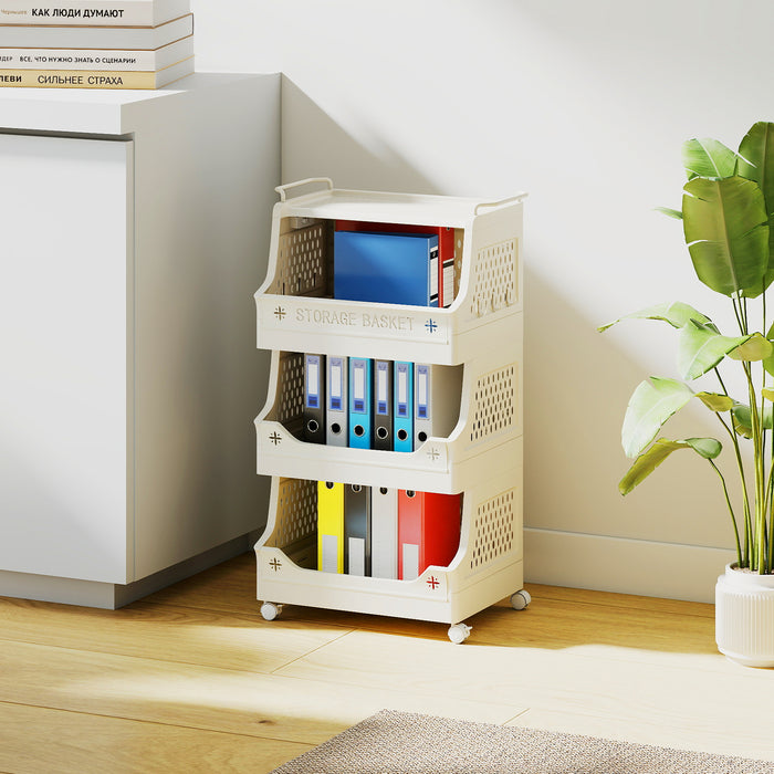 3/4/5/6 Tier Rolling Laundry Basket with Wheels and Handles for Laundry Room-Beige-6-Tier