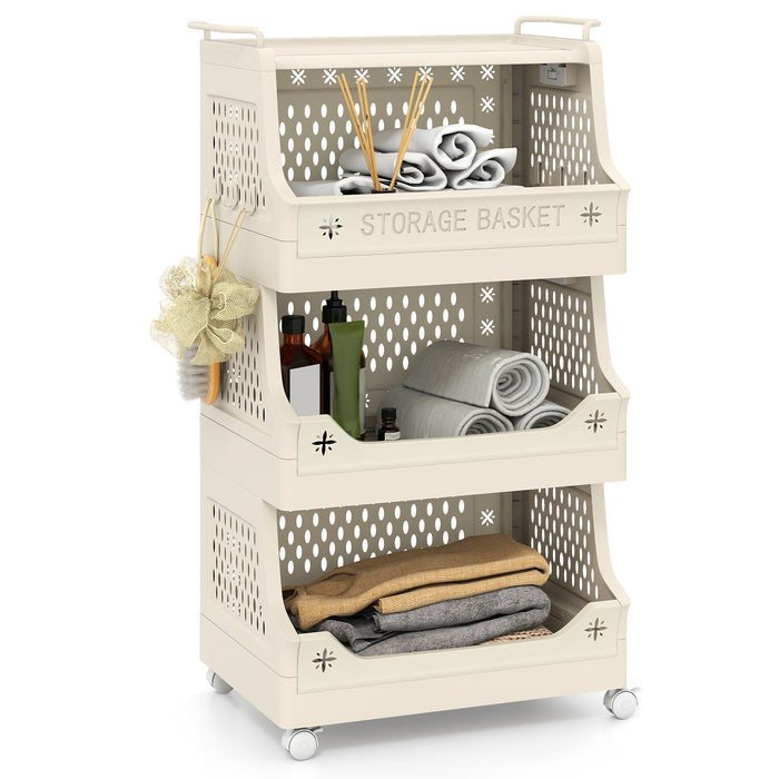 3/4/5/6 Tier Rolling Laundry Basket with Wheels and Handles for Laundry Room-Beige-6-Tier