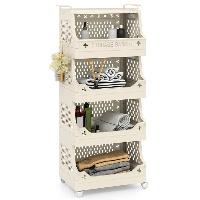 3/4/5/6 Tier Rolling Laundry Basket with Wheels and Handles for Laundry Room-Beige-6-Tier
