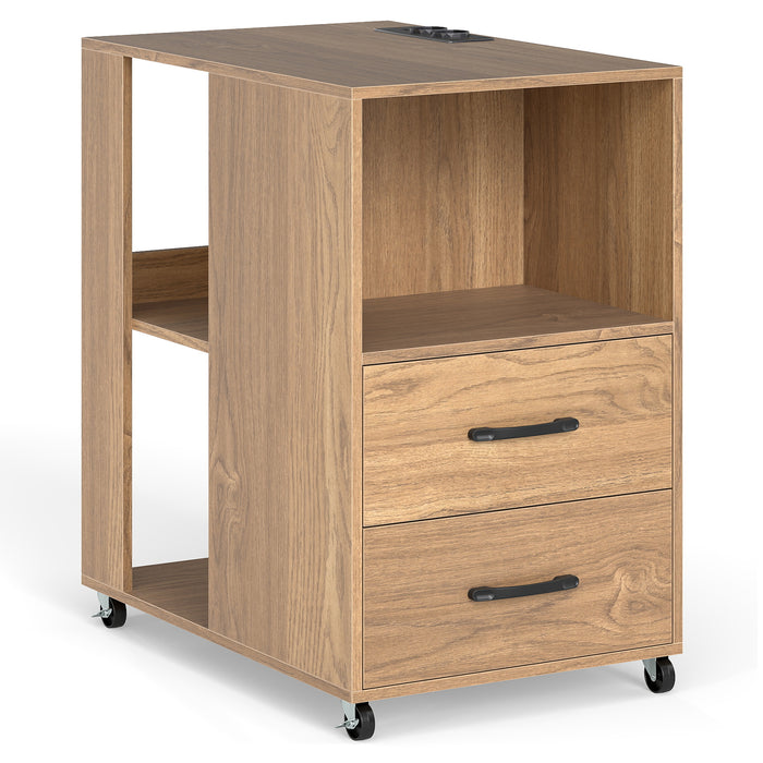 Rolling Nightstand with Storage Drawers and Shelves for Bedroom-