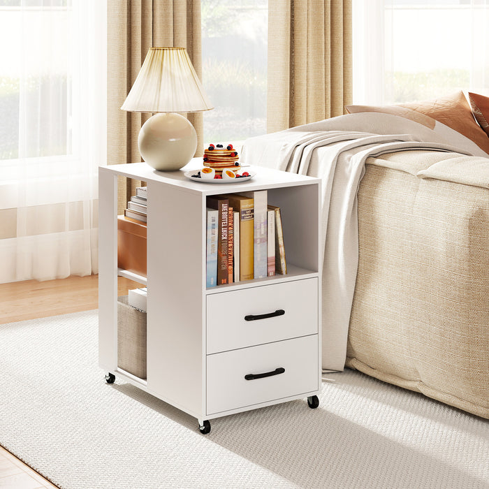 Rolling Nightstand with Storage Drawers and Shelves for Bedroom-