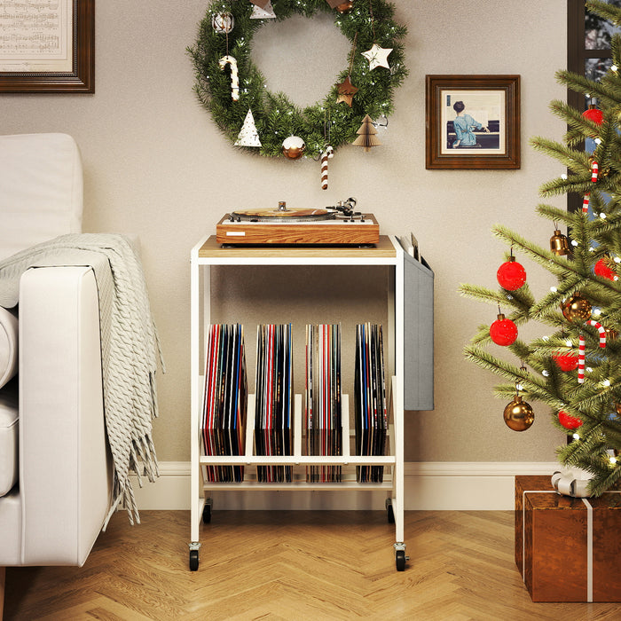 Rolling Record Player Stand with Vinyl Storage and Magazine Holder-