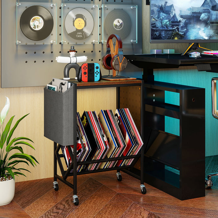 Rolling Record Player Stand with Vinyl Storage and Magazine Holder-