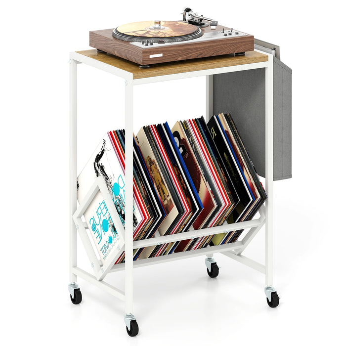 Rolling Record Player Stand with Vinyl Storage and Magazine Holder-