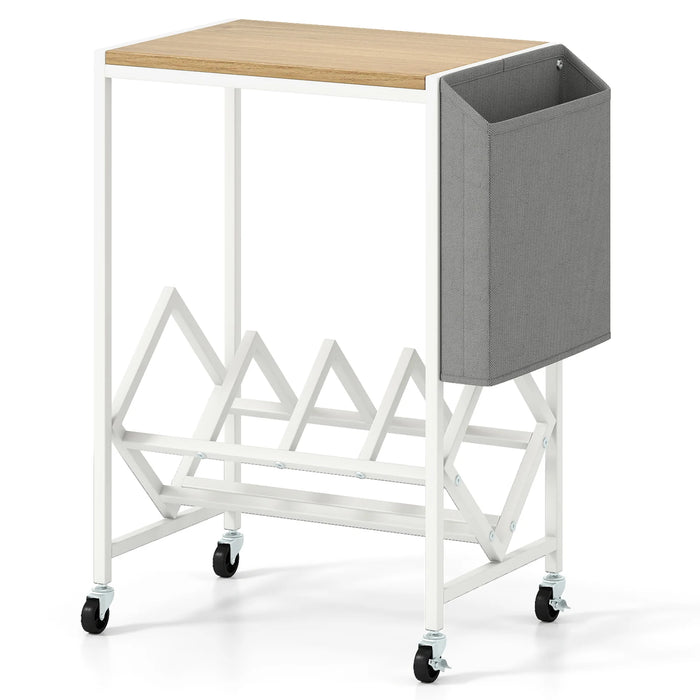 Rolling Record Player Stand with Vinyl Storage and Magazine Holder-