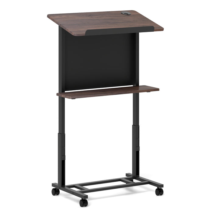 Rolling Podium Stand Height Adjustable Lectern Table with Tilted Tabletop-