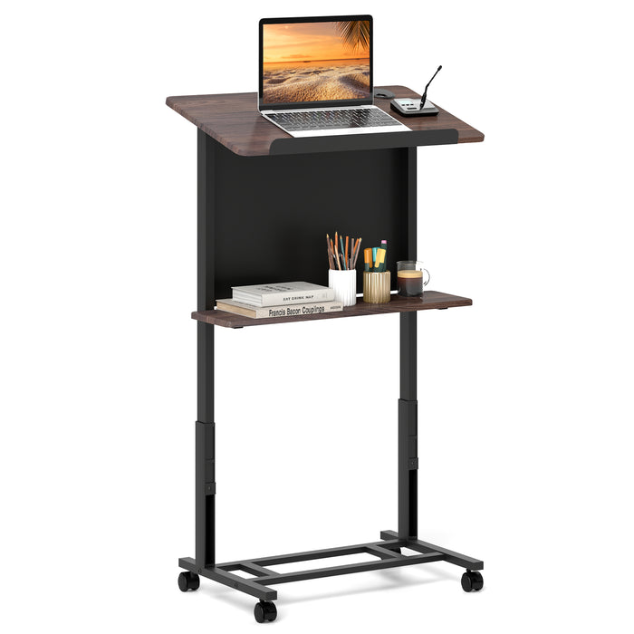 Rolling Podium Stand Height Adjustable Lectern Table with Tilted Tabletop-