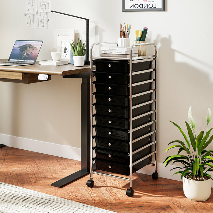 10-Drawer Rolling Storage Cart with Lockable Wheels and Removable Drawers-
