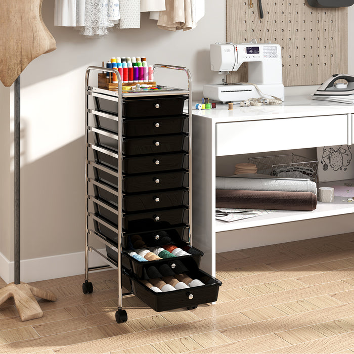 10-Drawer Rolling Storage Cart with Lockable Wheels and Removable Drawers-