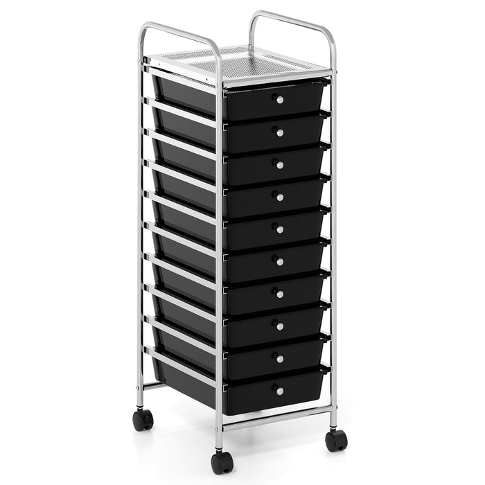 10-Drawer Rolling Storage Cart with Lockable Wheels and Removable Drawers-