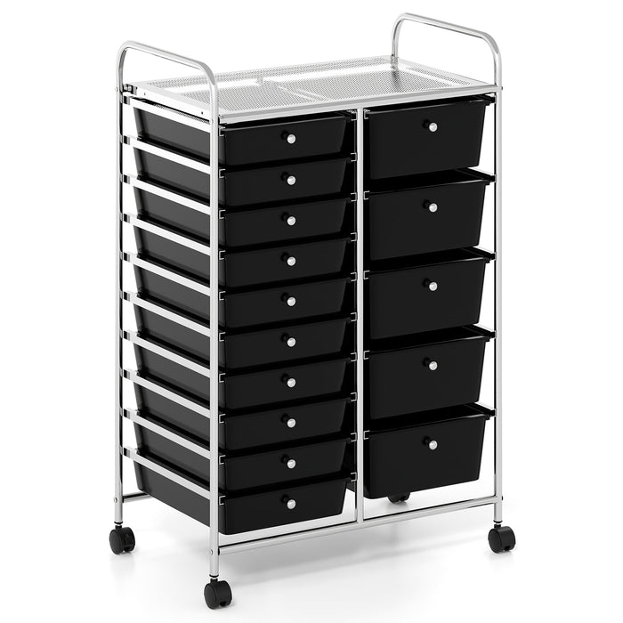 15-Drawer Rolling Storage Cart with Lockable Wheels and Removable Drawers-