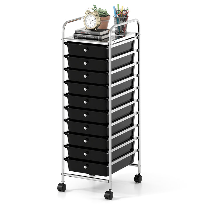 10-Drawer Rolling Storage Cart with Lockable Wheels and Removable Drawers-