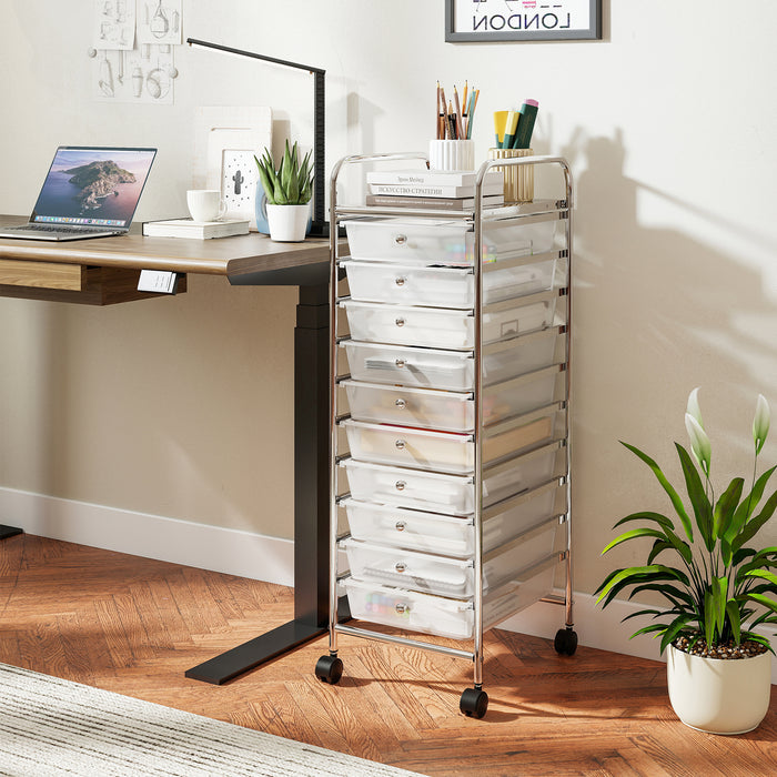 10-Drawer Rolling Storage Cart with Lockable Wheels and Removable Drawers-