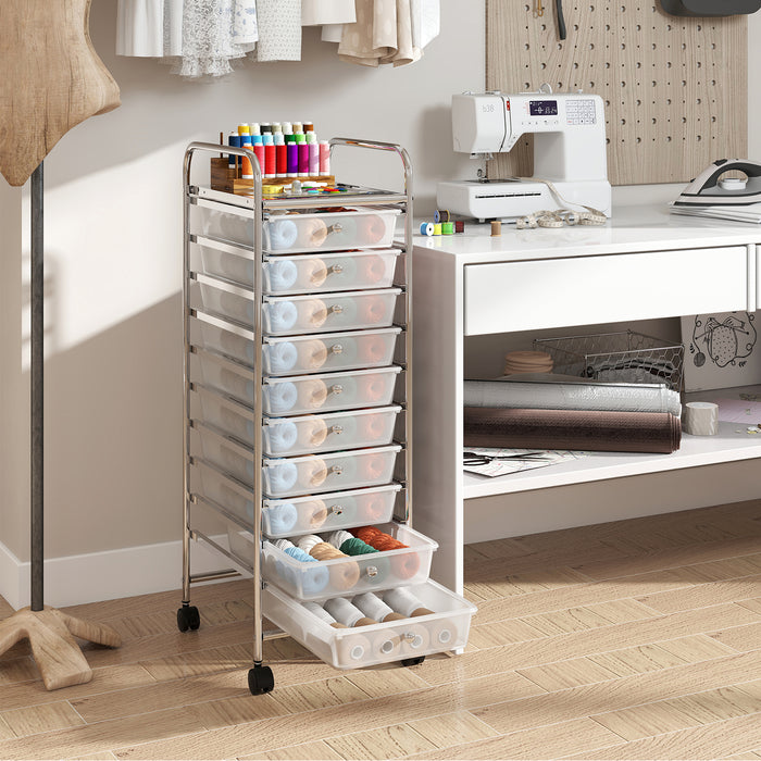10-Drawer Rolling Storage Cart with Lockable Wheels and Removable Drawers-