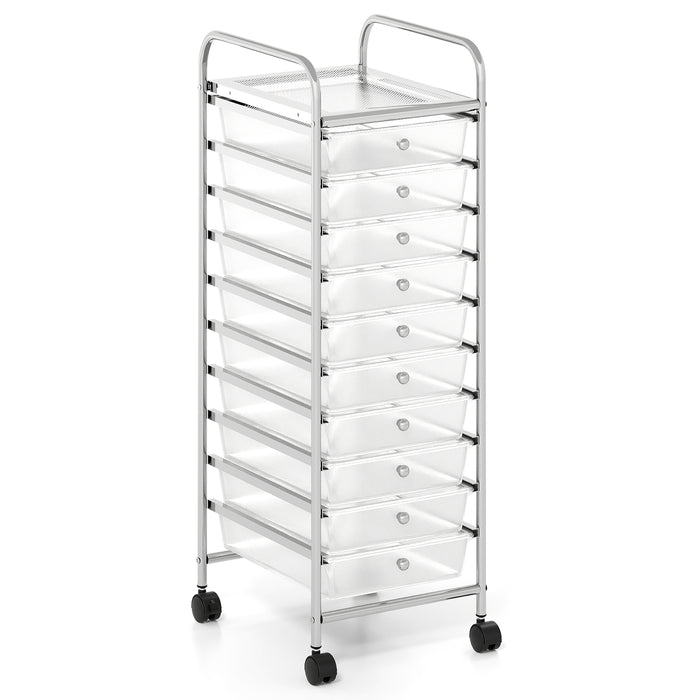 10-Drawer Rolling Storage Cart with Lockable Wheels and Removable Drawers-