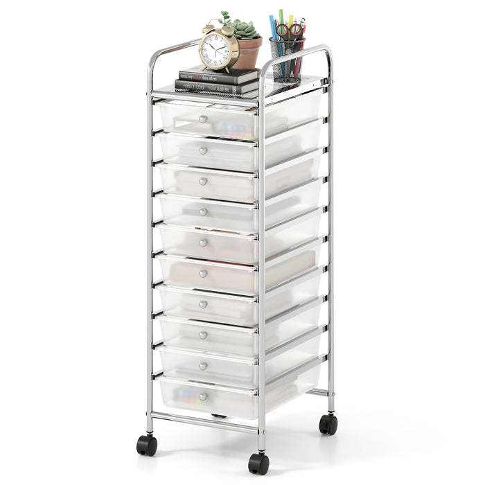 10-Drawer Rolling Storage Cart with Lockable Wheels and Removable Drawers-