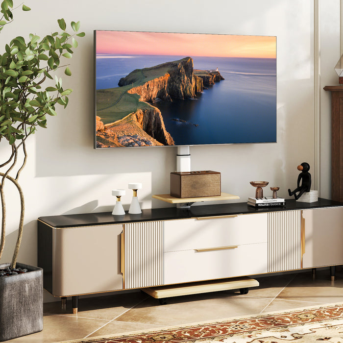 Rolling TV Stand on Wheels with 30° Tilt Mount and Adjustable Shelf-
